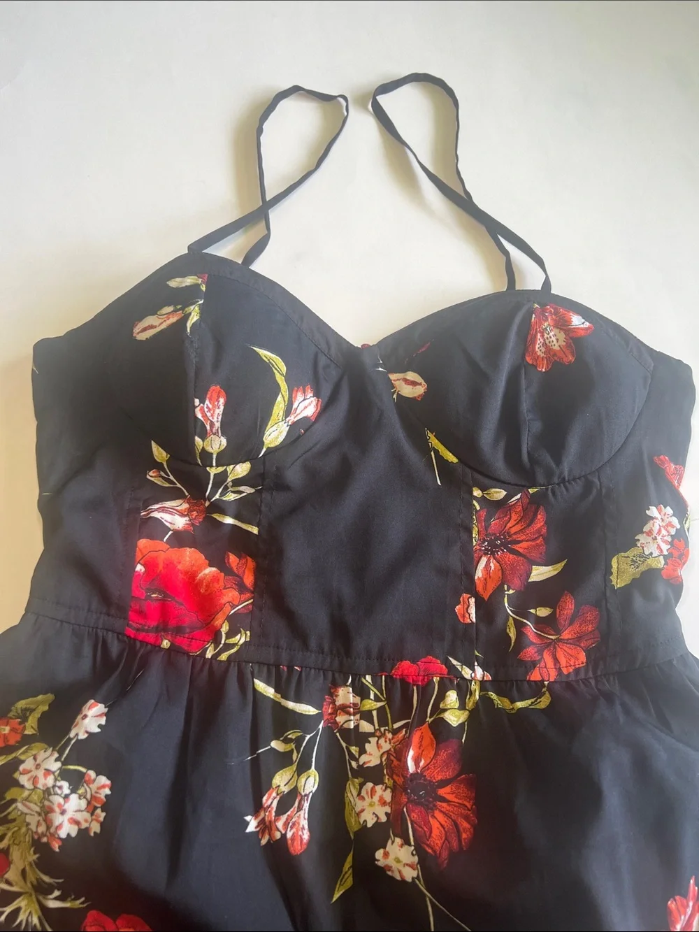 Band of Gypsies M Jumpsuit Black Red Floral Wide Leg Bustier Boho Festival Flowy